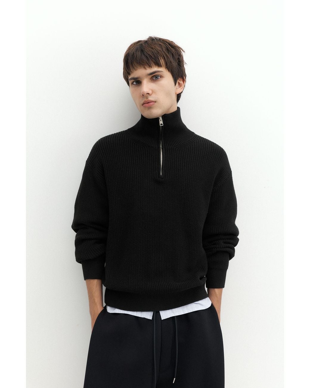 Pull&Bear Black Quarter-Zip Jumper for men