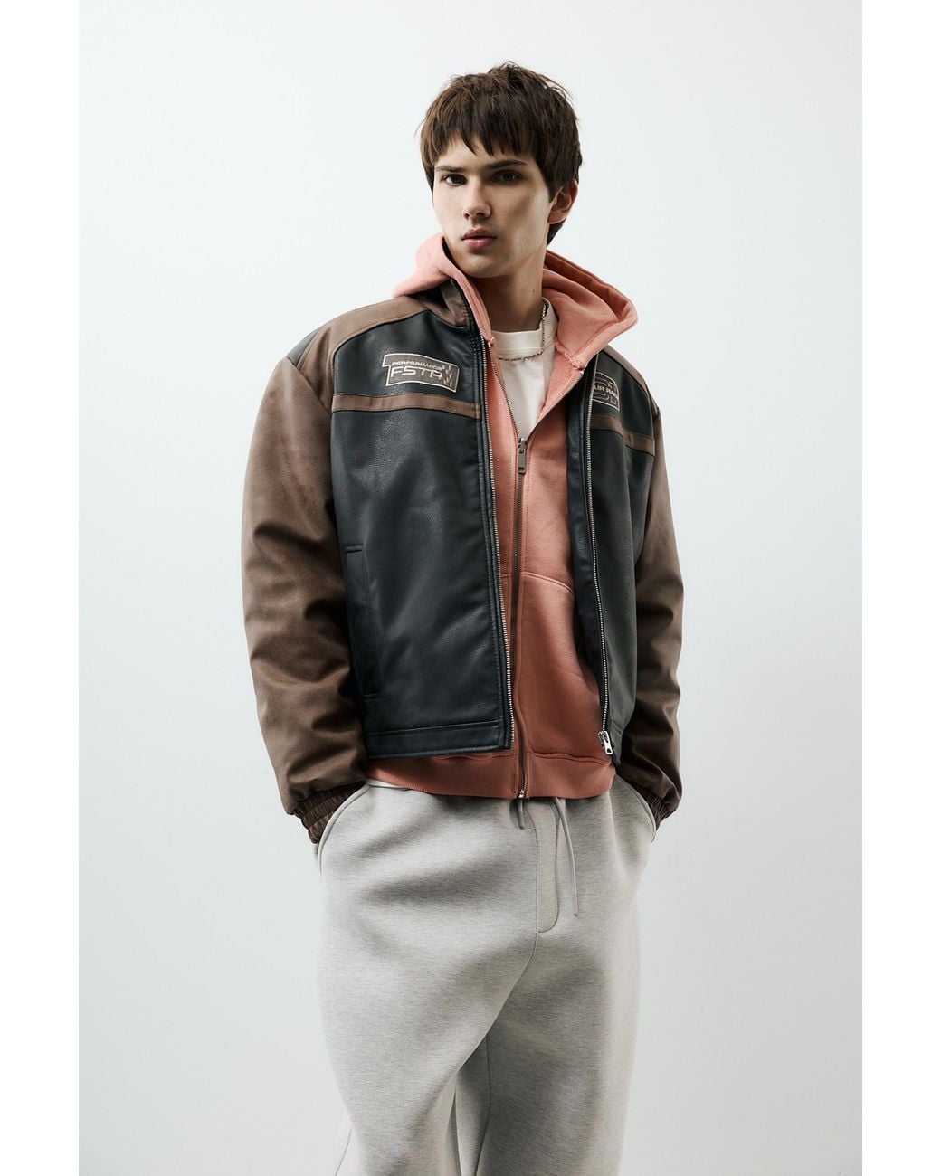 Pull&Bear Kunstlederjacke Mit Einsätzen in Brown für Herren