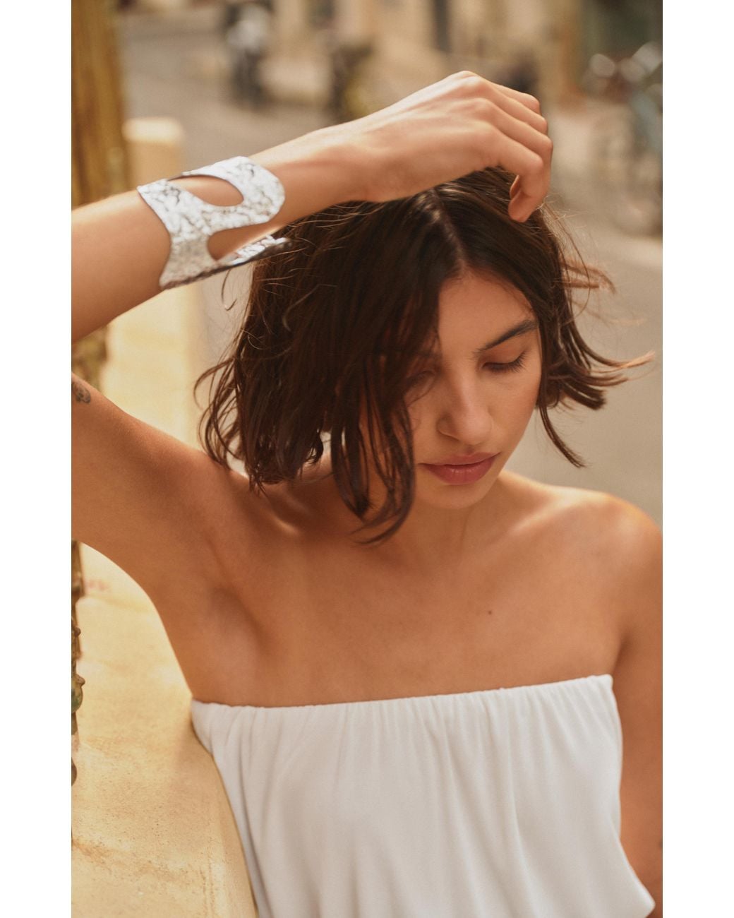 Pull&Bear White Curved Textured Arm Cuff
