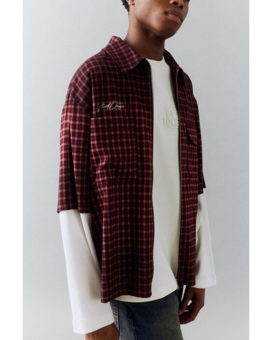Camicia Doppia Manica Waffle di Pull&Bear in Red da Uomo