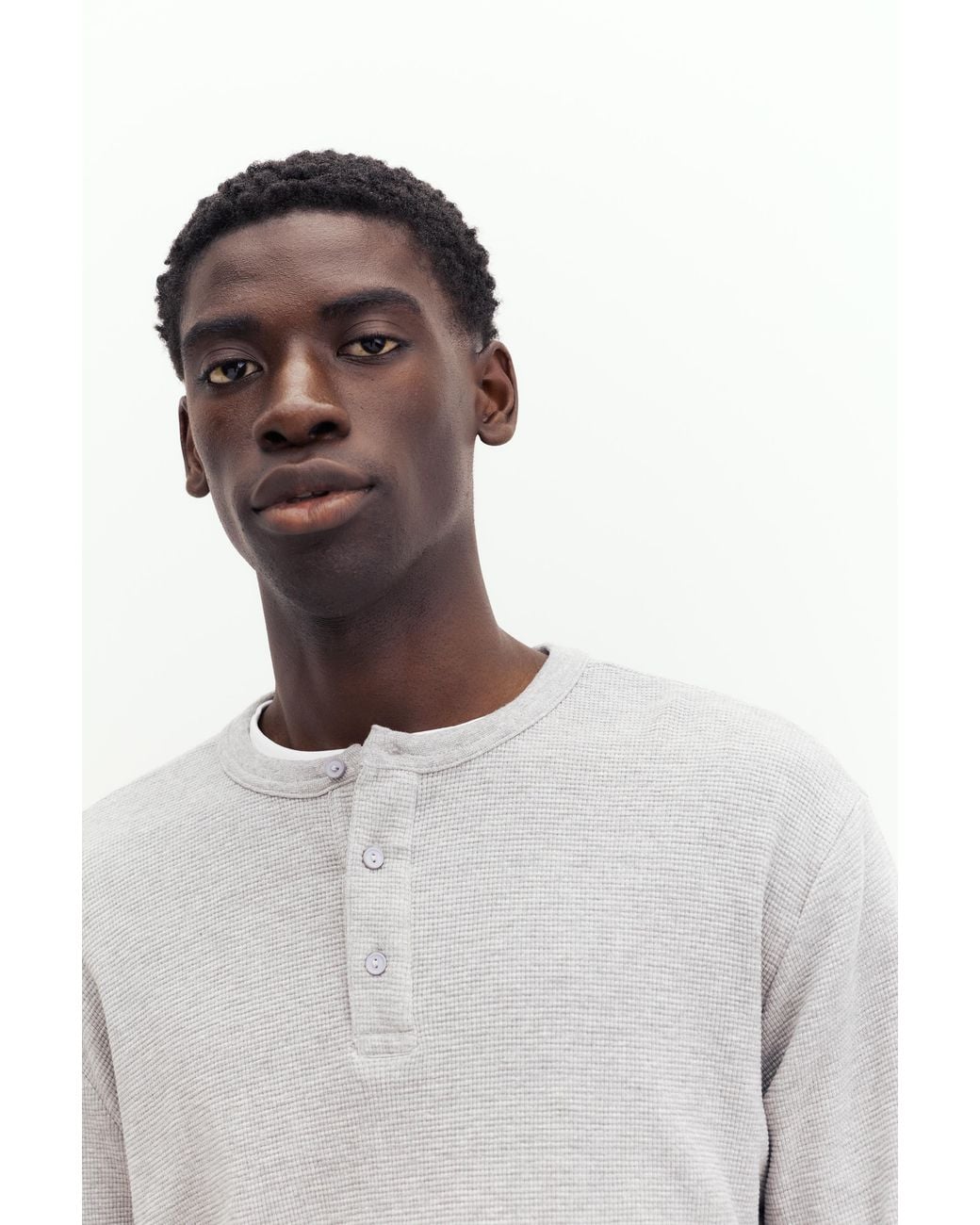 Pull&Bear Gray Long Sleeve Henley T-Shirt for men