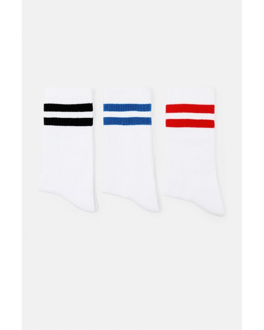 Pull&Bear White Striped Sports Socks for men