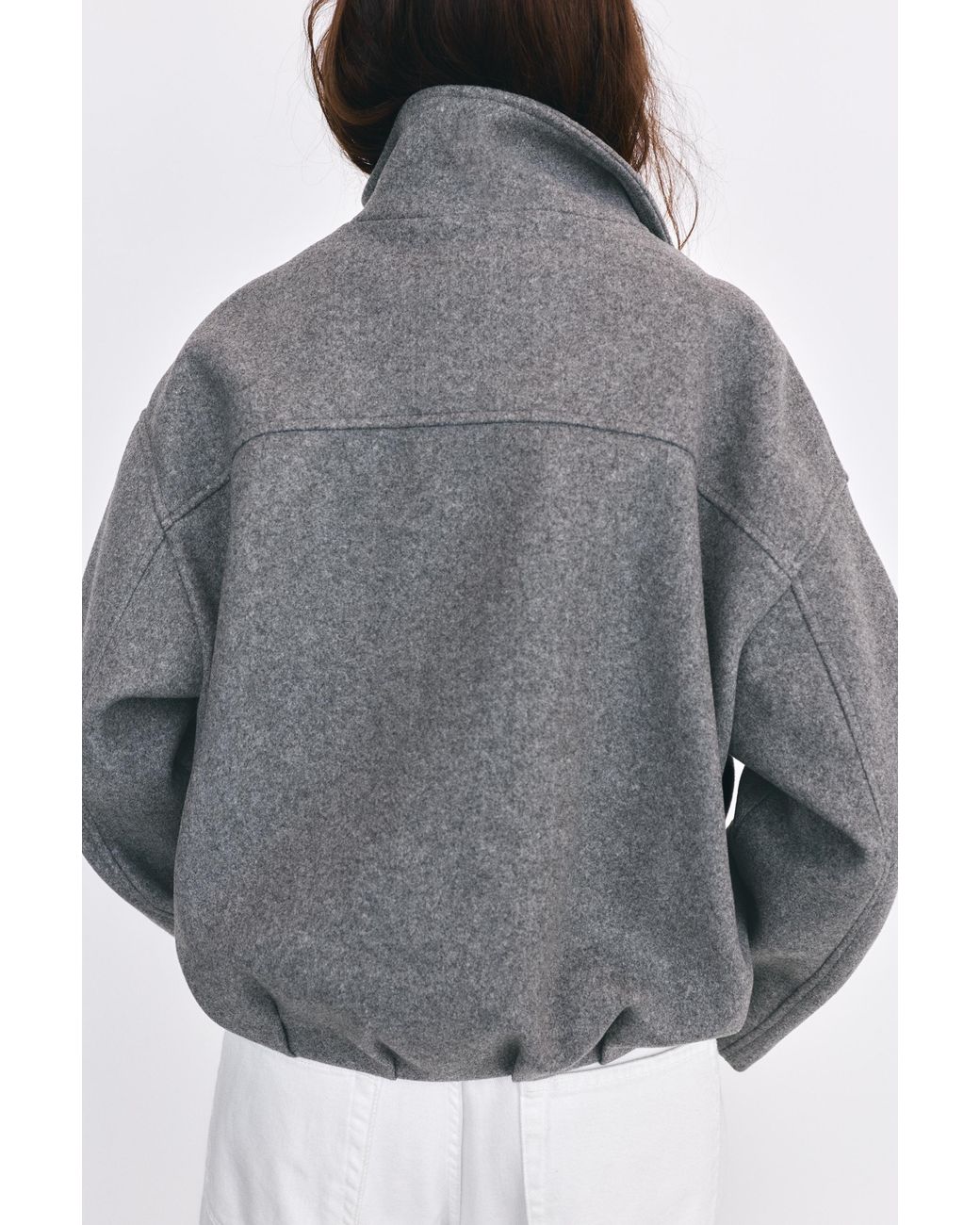 Pull&Bear Gray Wool Balloon Bomber Jacket