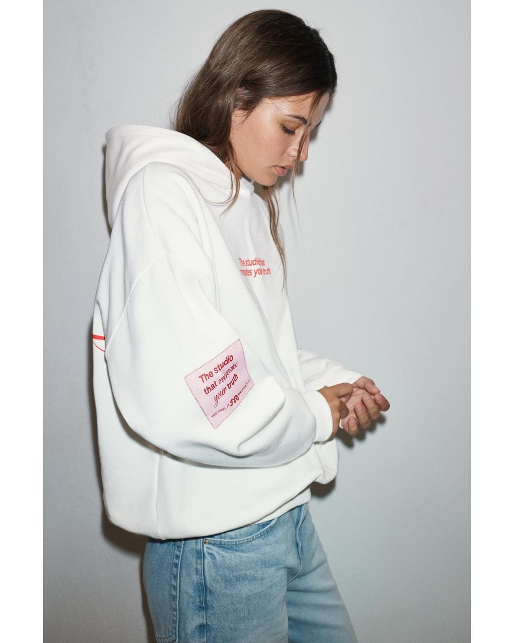 Pull&Bear White Text Hoodie