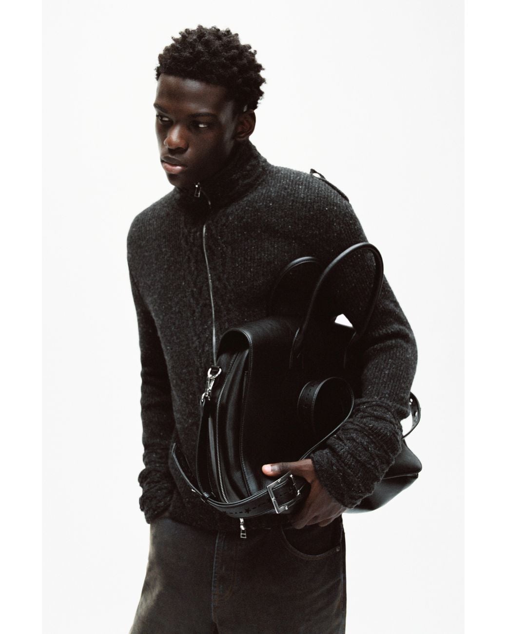 Pull&Bear Black Oscar Ouyang Suede Crossbody Bag for men