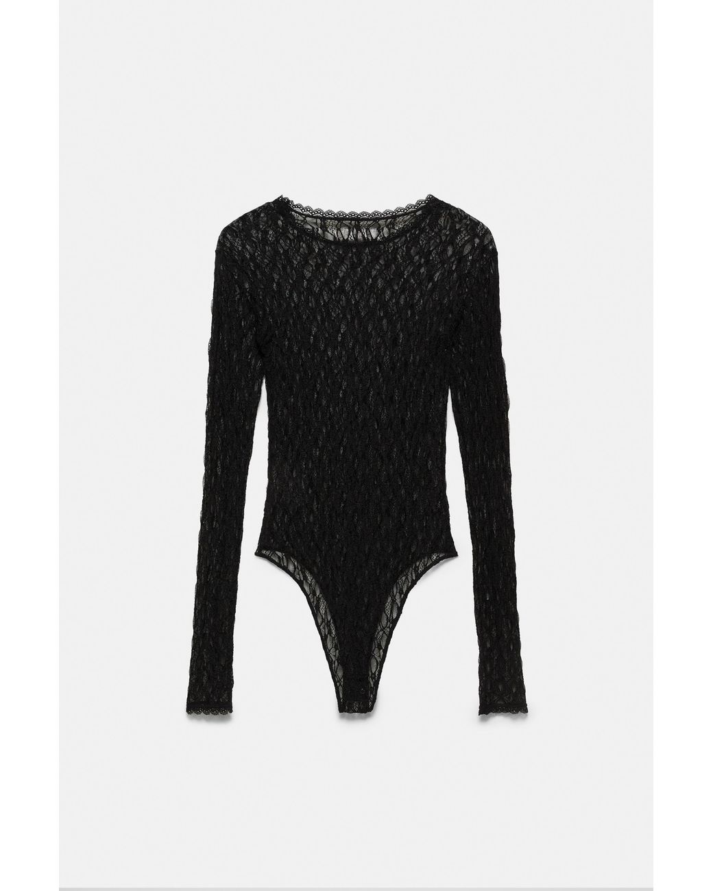 Pull&Bear Black Long Sleeve Lace Bodysuit