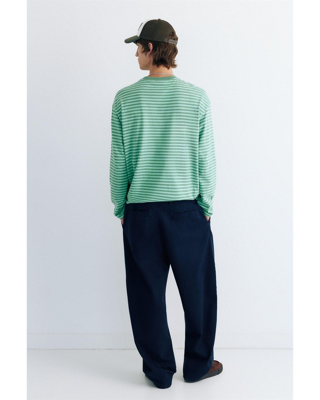 Pull&Bear Green Striped Stwd T-Shirt for men