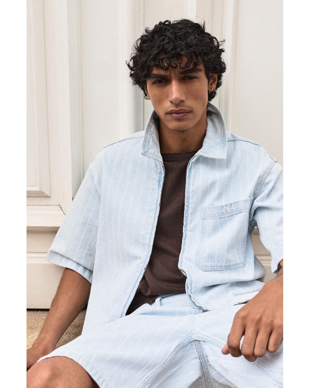 Camicia Di Jeans Con Cerniera di Pull&Bear in White da Uomo