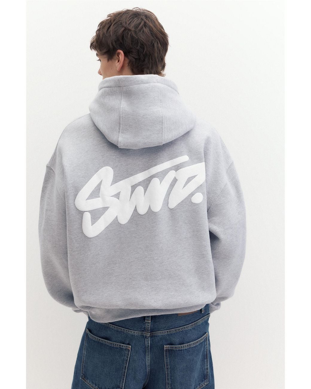 Pull&Bear Gray Stwd Logo Boxy Hoodie for men