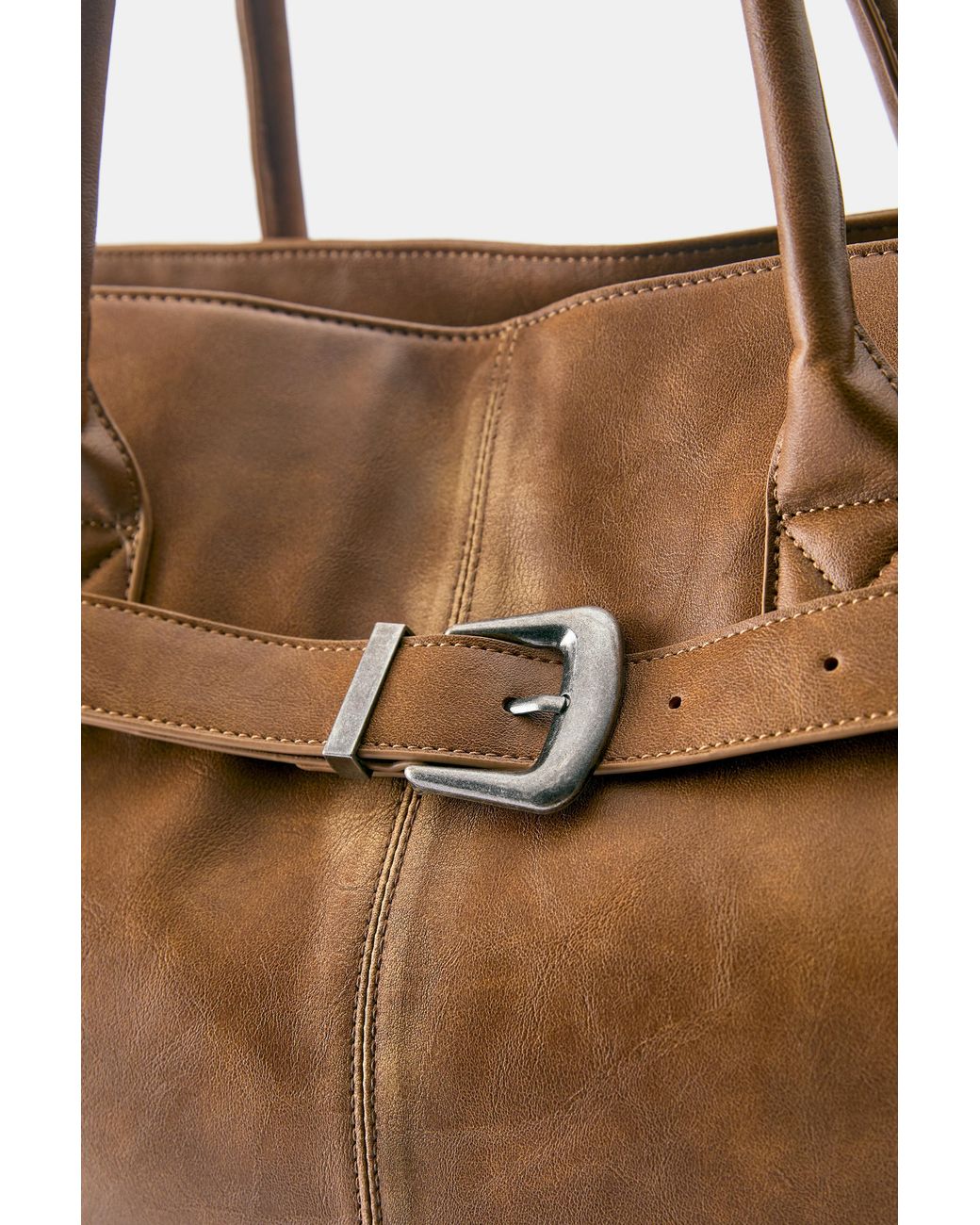 Pull&Bear Brown Distressed Shopper Bag With Buckle for men