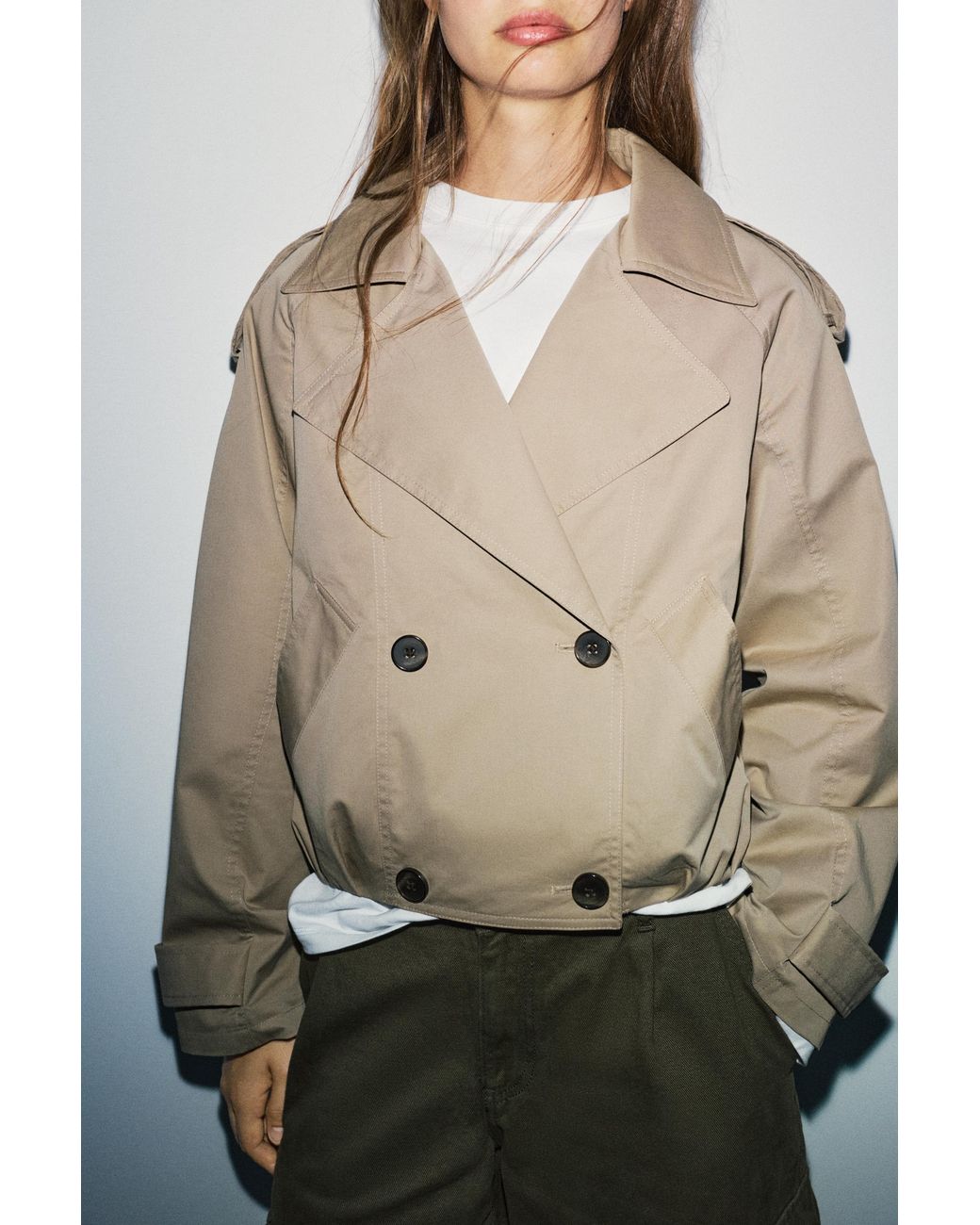 Pull&Bear Natural Balloon-Fit Short Trench Coat