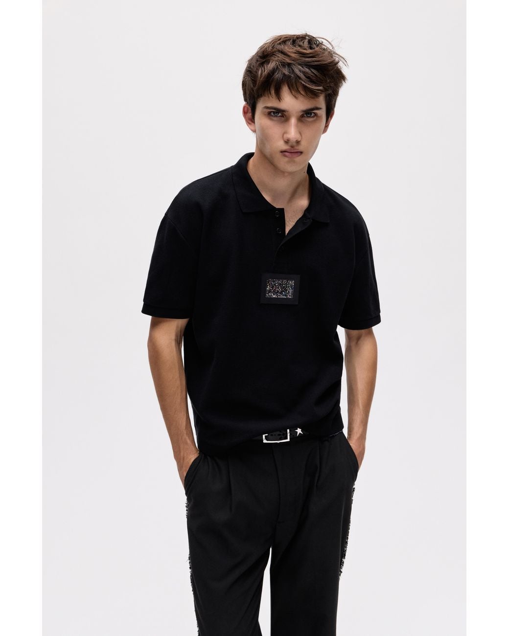 Pull&Bear Black Oscar Ouyang Polo Shirt for men