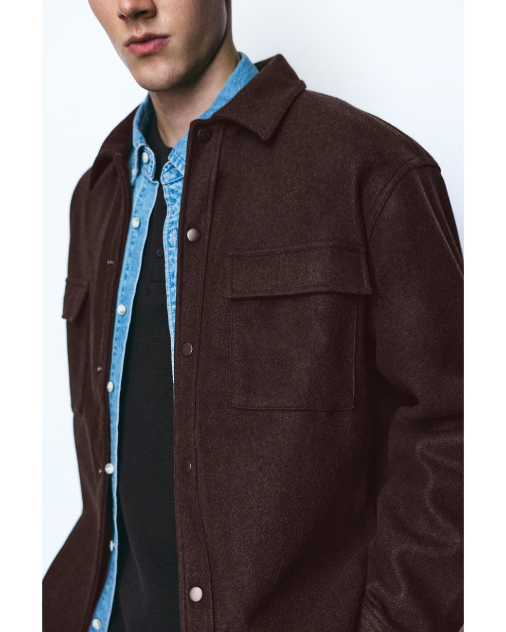 Pull&Bear Blue Long Sleeve Overshirt for men