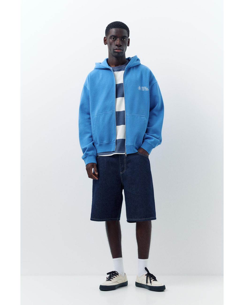 Pull&Bear Blue Hoodie With Zip for men