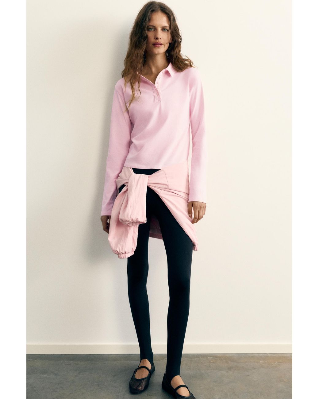 Pull&Bear Pink Long Sleeve Polo Shirt