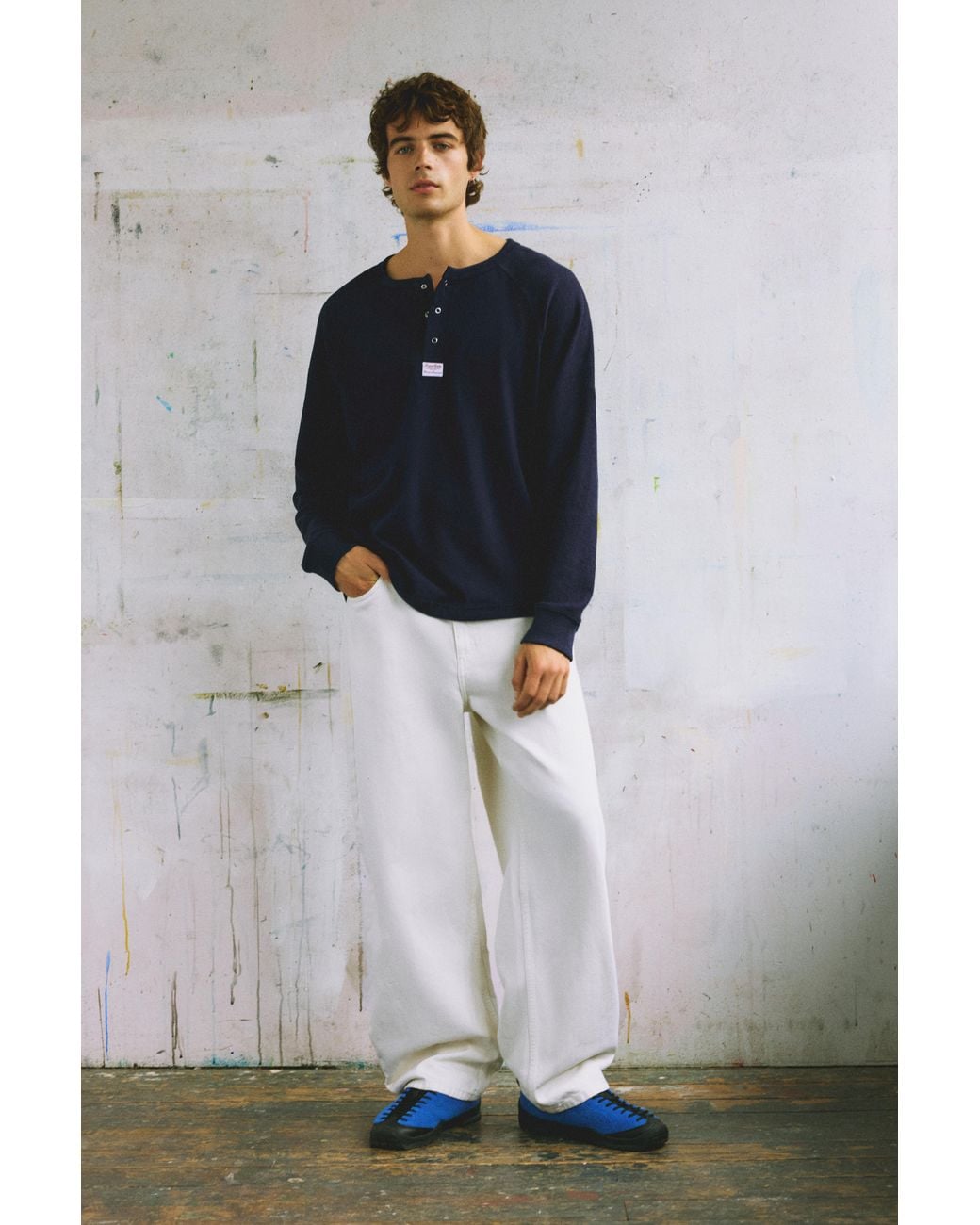 Pull&Bear Blue Henley-Neck T-Shirt for men
