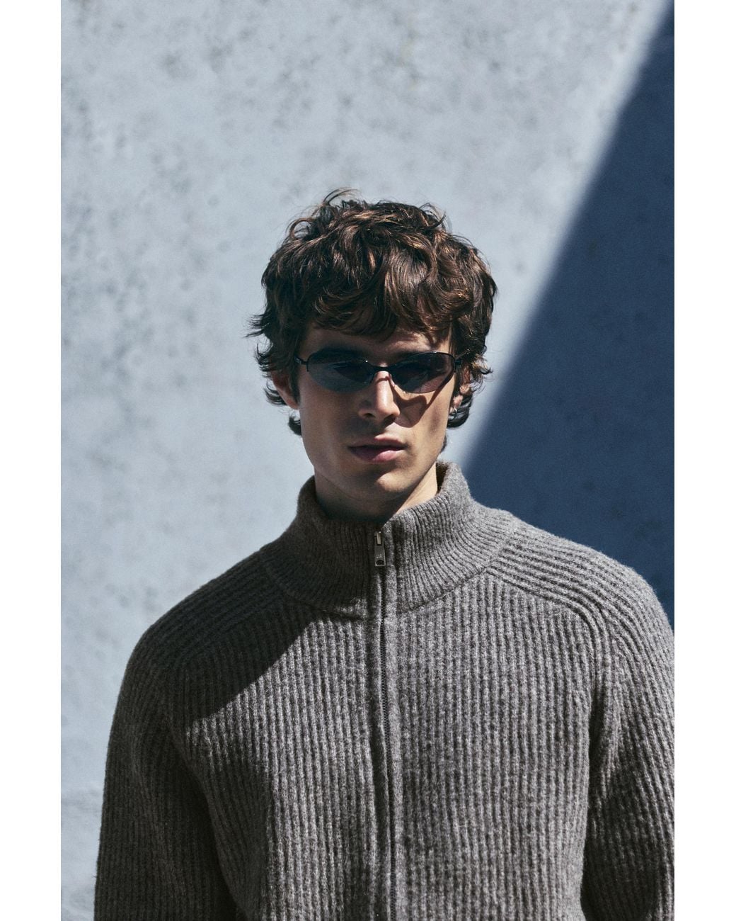 Pull&Bear Gray Ribbed Zip-Up Cardigan for men