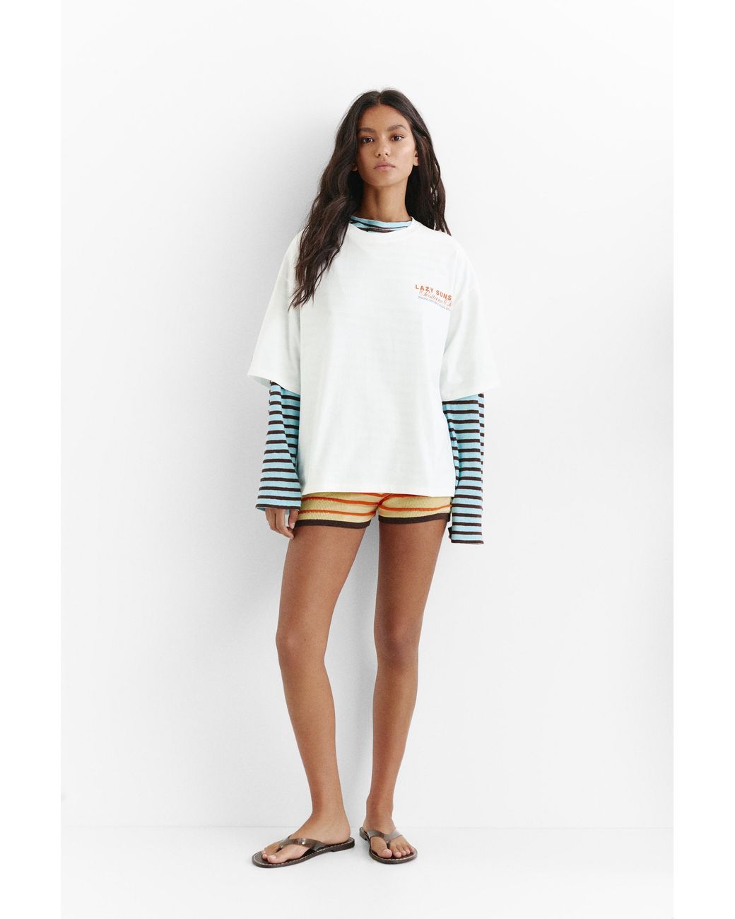 Pull&Bear T-Shirt Met Hangmatprint in het Brown