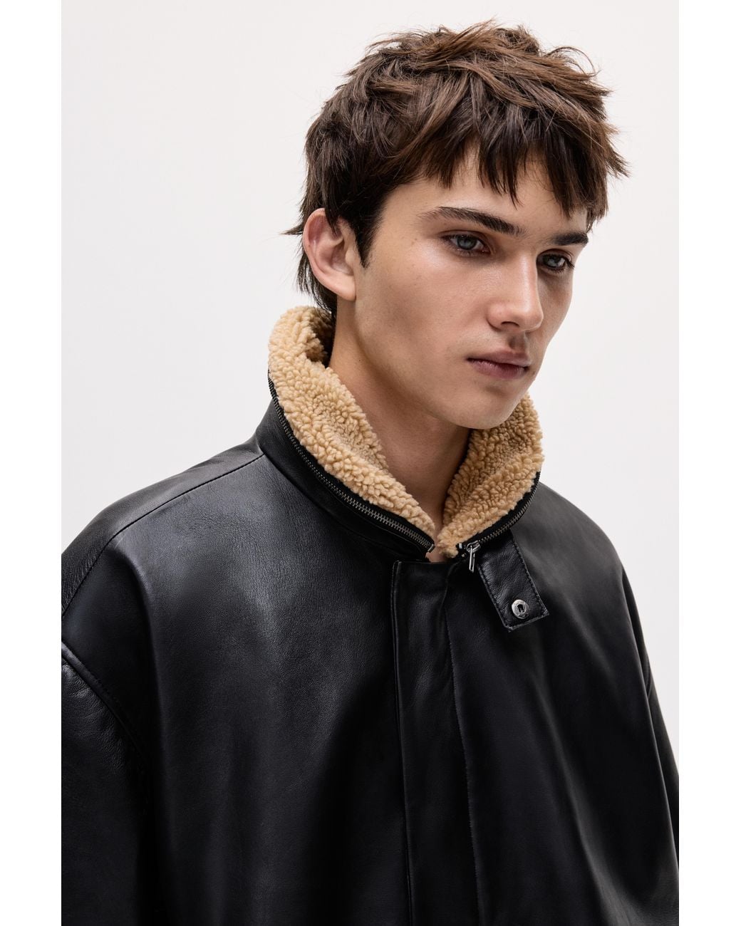 Pull&Bear Black Oscar Ouyang 100% Sheepskin Jacket for men
