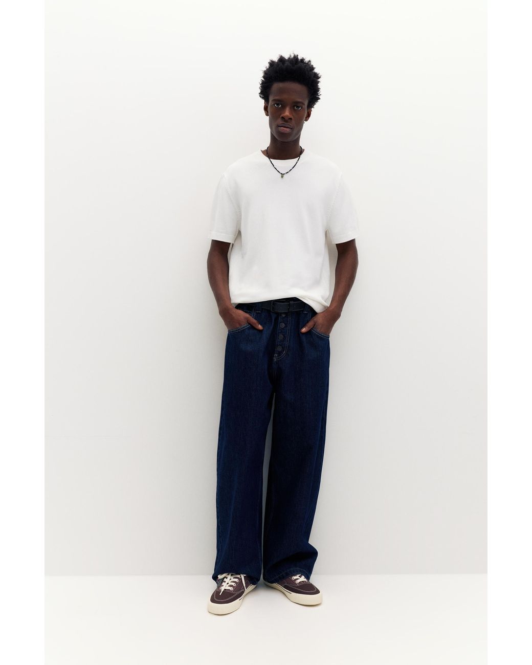 Pull&Bear Natural Short Sleeve Jumper for men