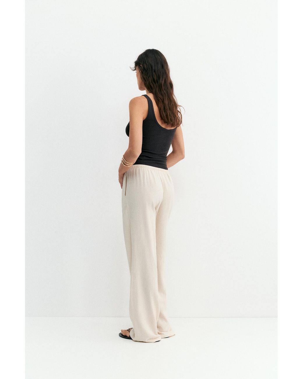 Pull&Bear White Linen Blend Joggers