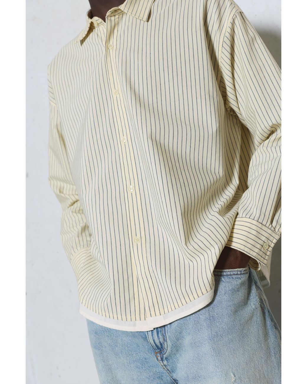 Pull&Bear Natural Striped Long Sleeve Shirt for men