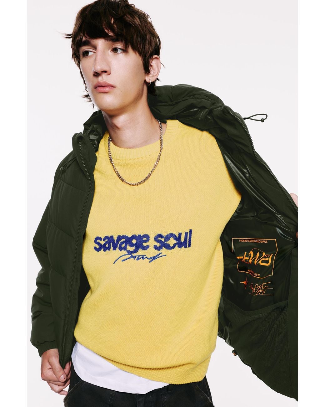 Pull&Bear Green Quilted Jacket With Hood for men