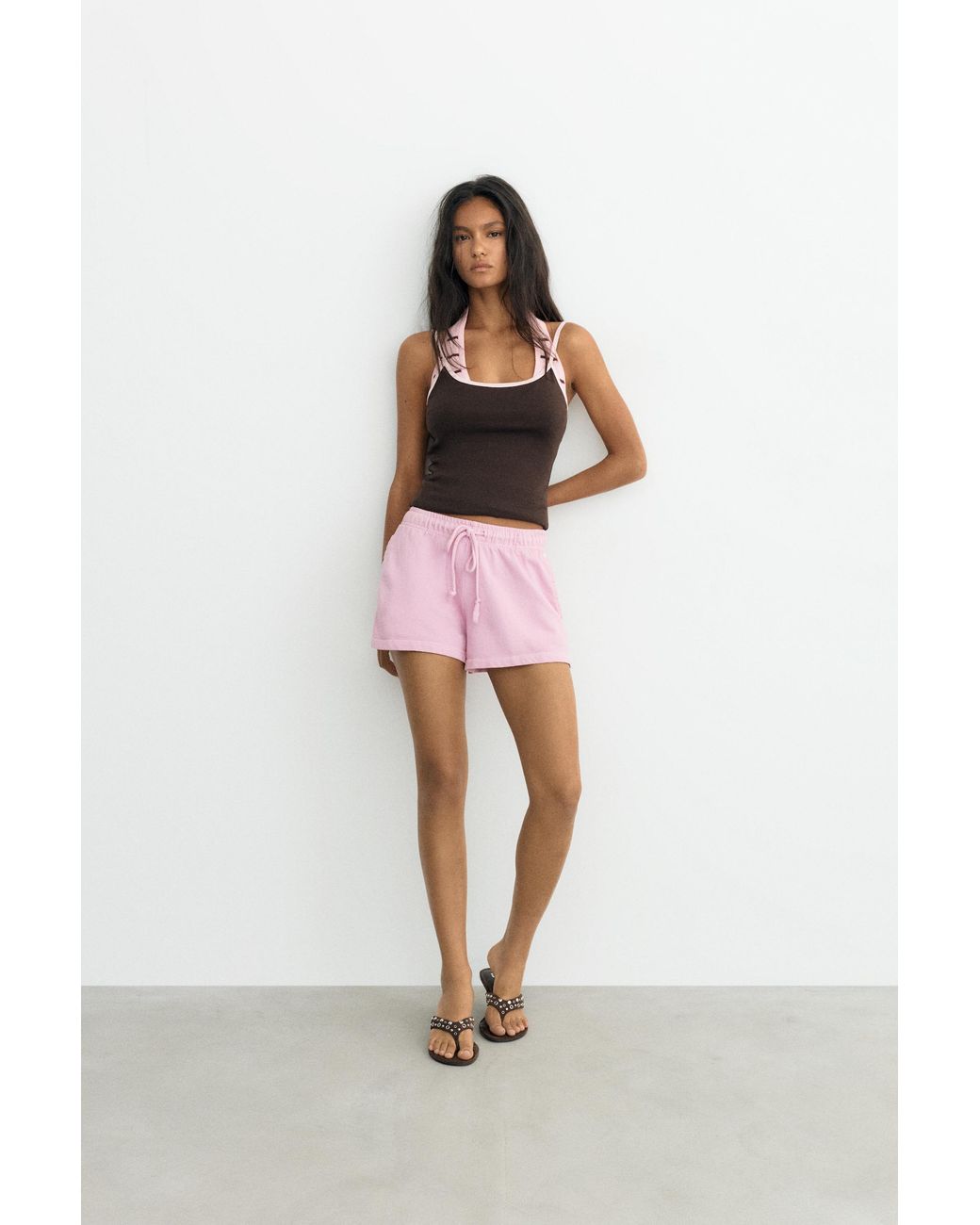 Pull&Bear Pink Sports Shorts With Elastic Waist