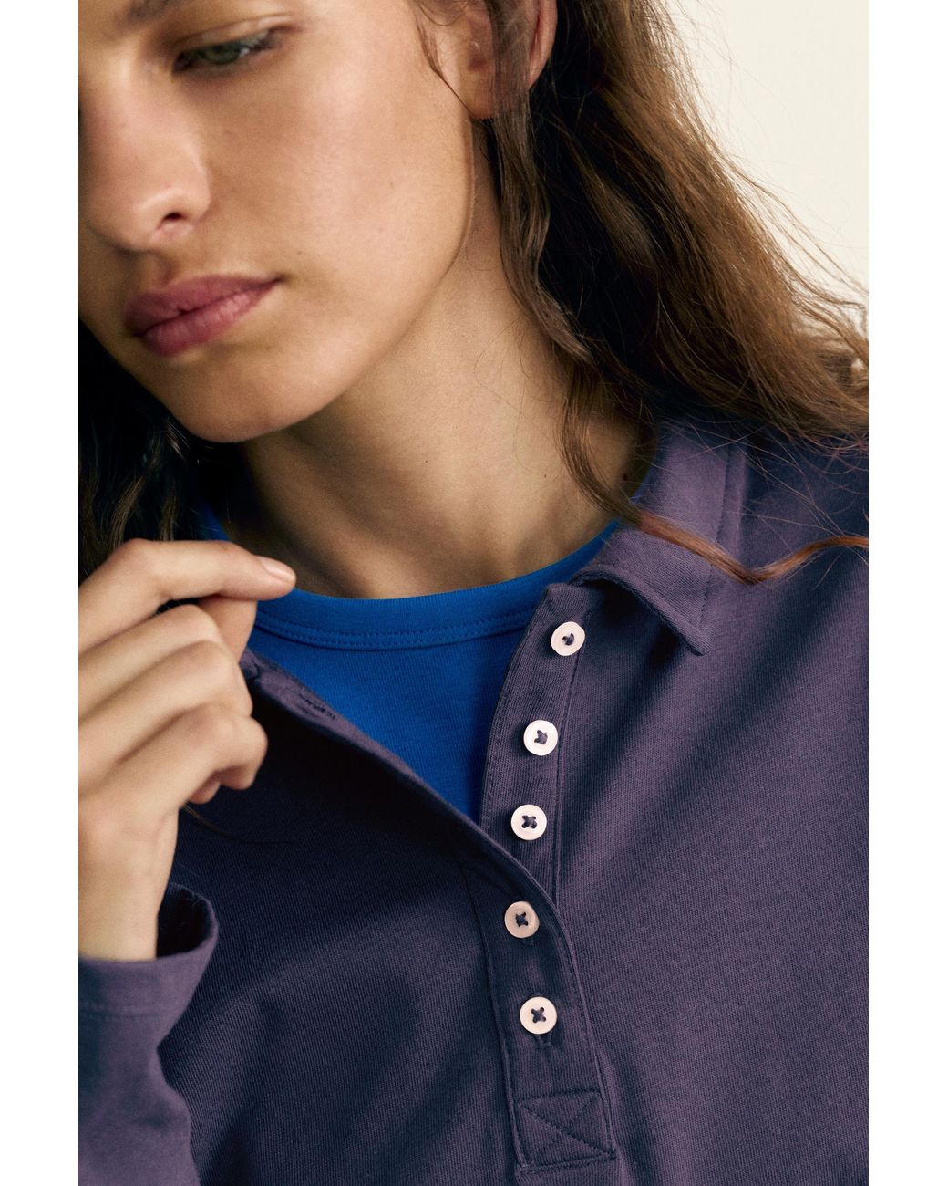 Pull&Bear Blue Long Sleeve Polo Shirt