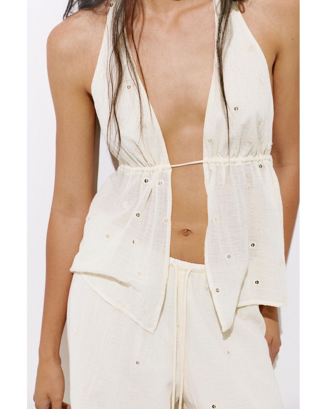 Pull&Bear Brown Mirror-Detail Halter Top