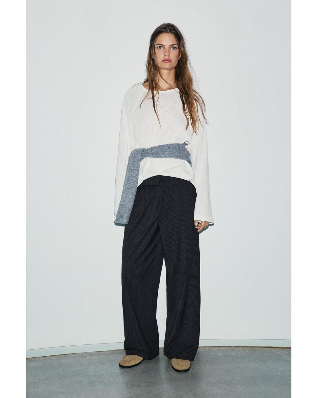 Pull&Bear Nette Broek Met Omgeslagen Taille in het Blue