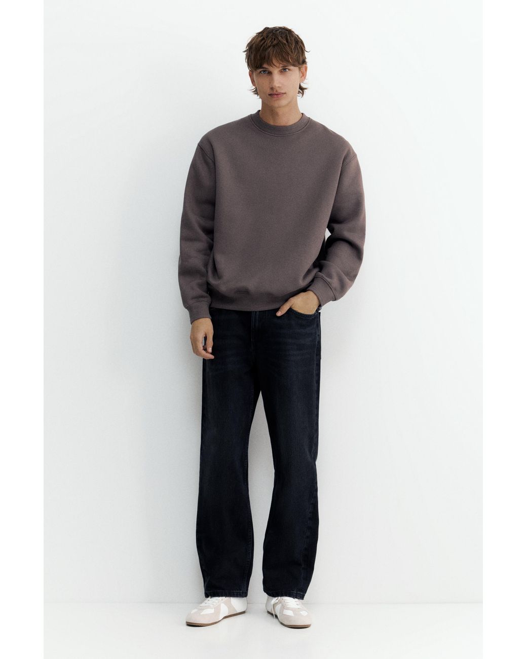 Pull&Bear Gray Relaxed Fit Round Neck Sweatshirt for men