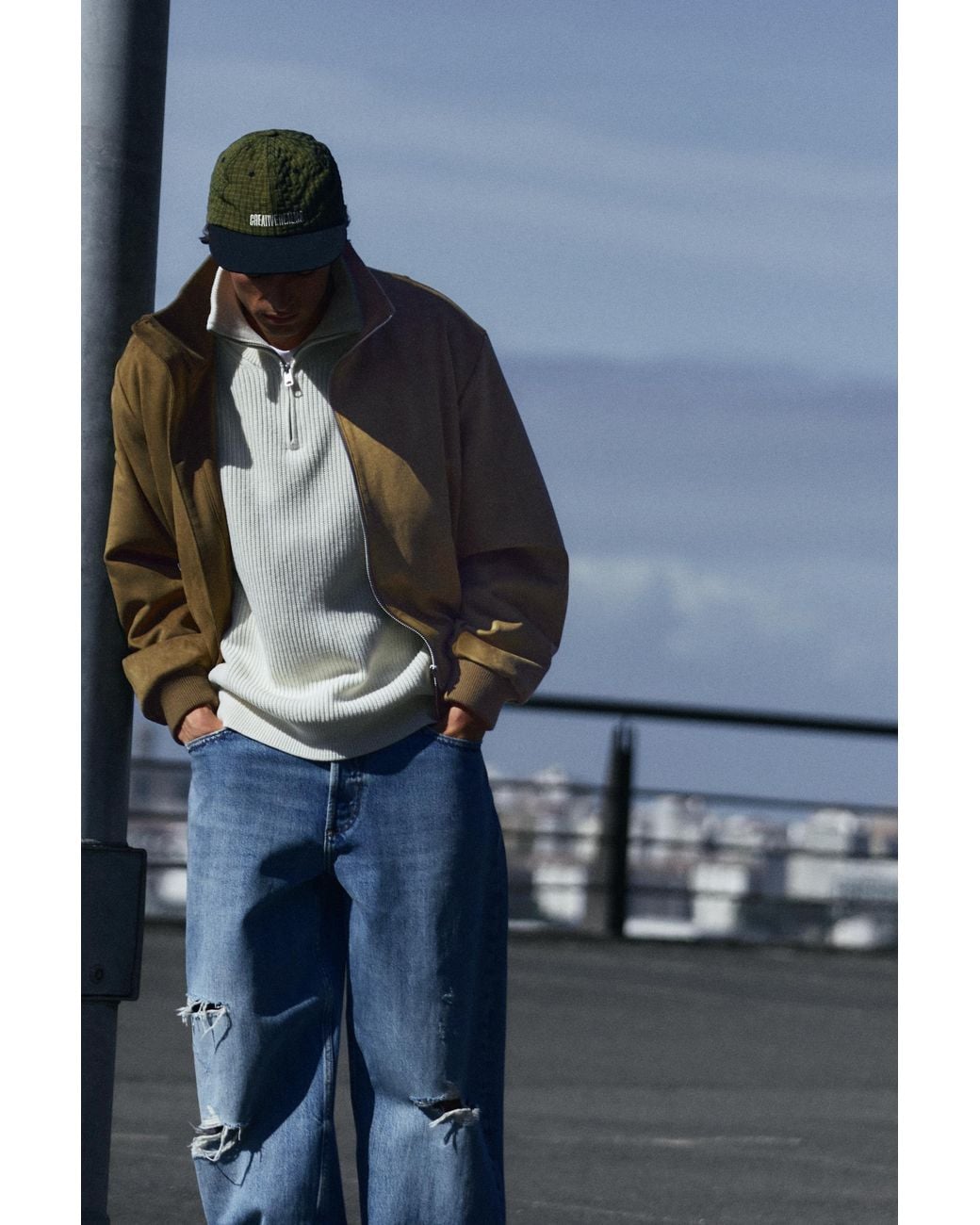 Pull&Bear Green Printed Embroidered Cap for men