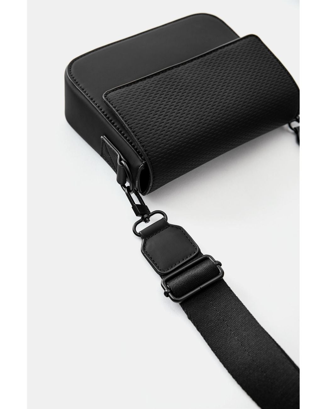 Pull&Bear Black Textured Rubberised Crossbody Bag for men