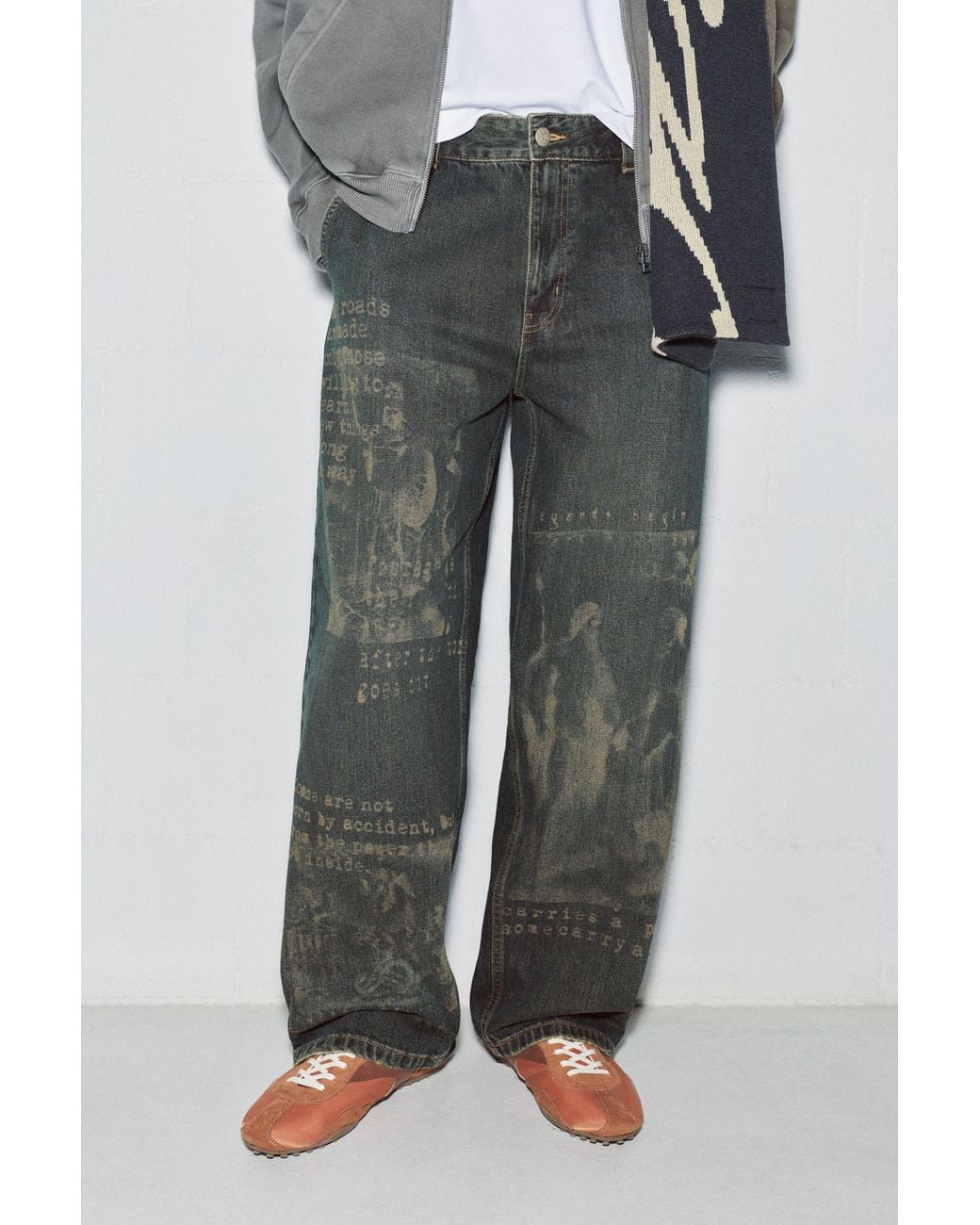 Pull&Bear Grafische Baggy Jeans in het Blue voor heren