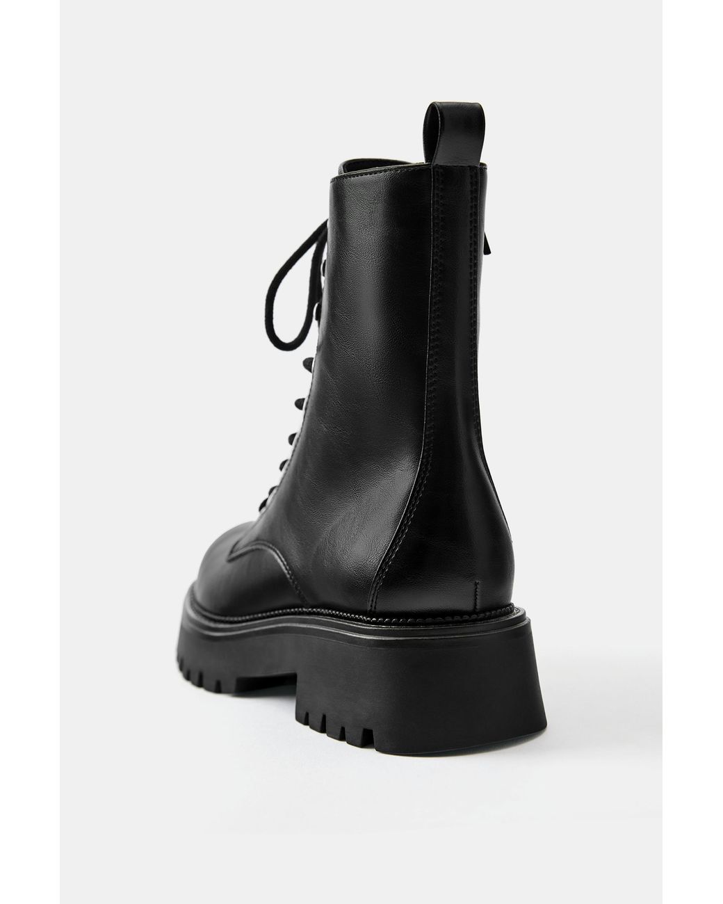 Pull&Bear Black Lace-Up Flat Ankle Boots