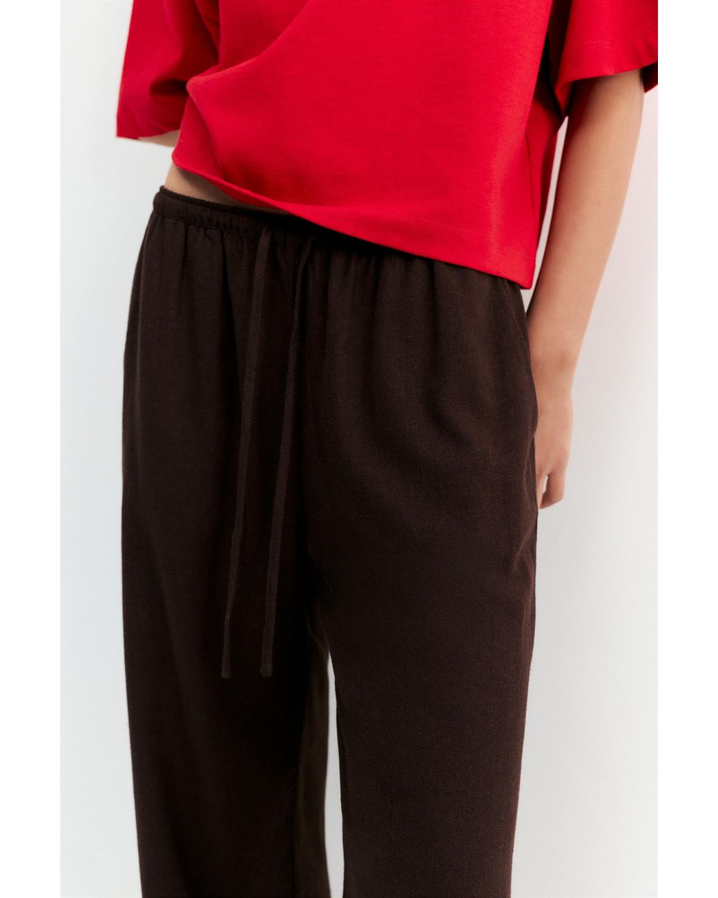 Pull&Bear Brown Flowing Trousers With Linen