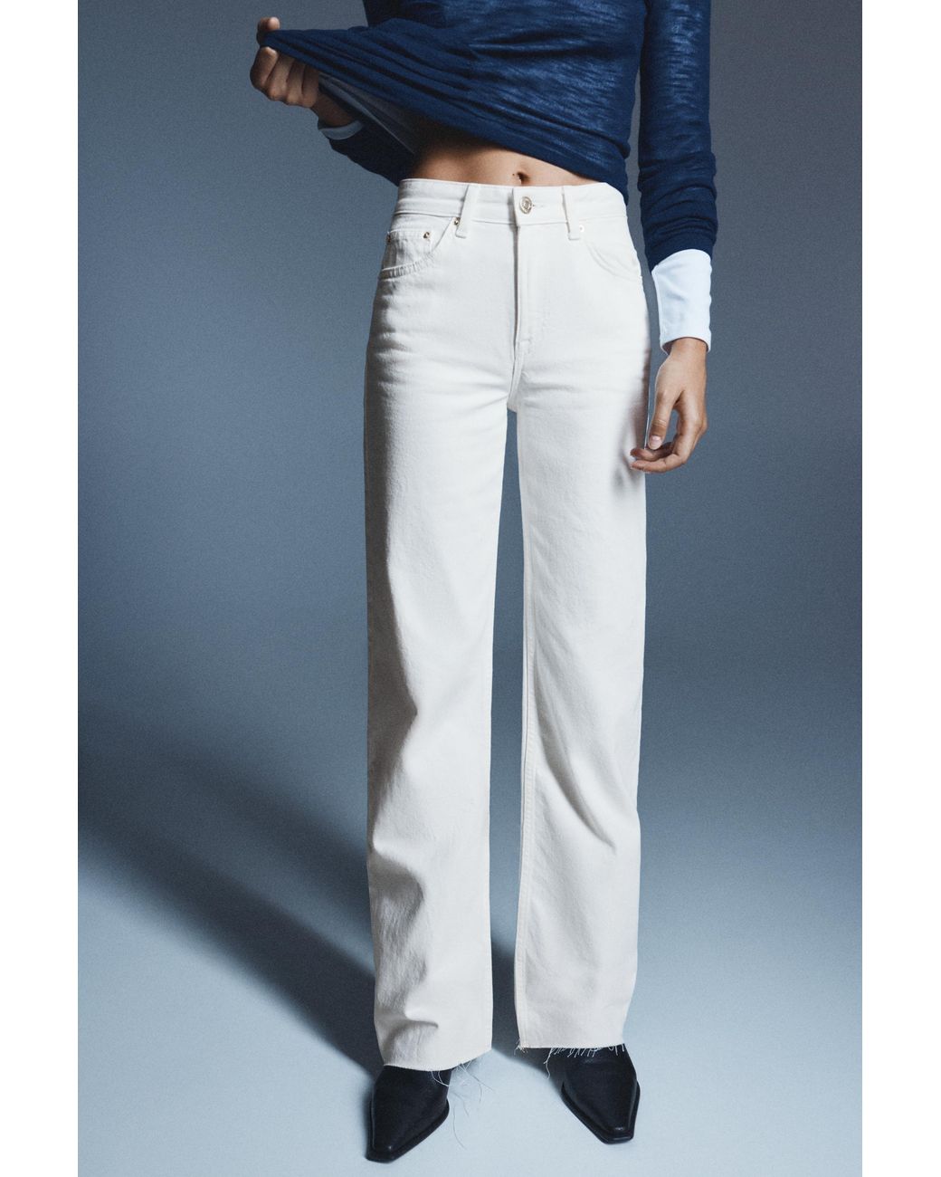 Pull&Bear White High-Waist Wide Straight-Leg Jeans