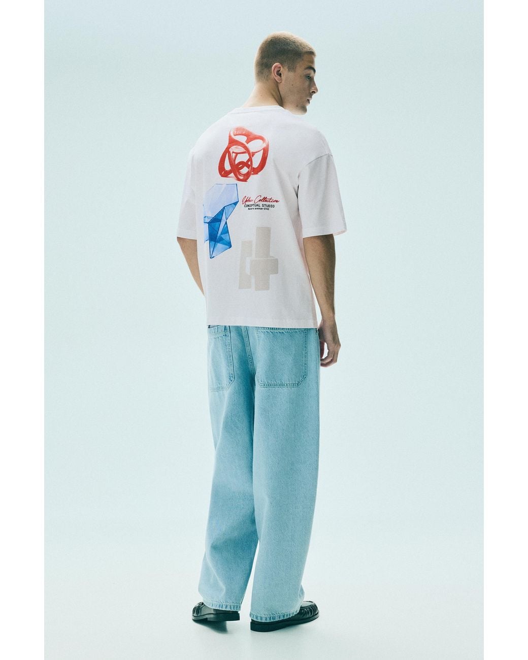 Pull&Bear Blue Conceptual Studio Relaxed Graphic T-Shirt for men