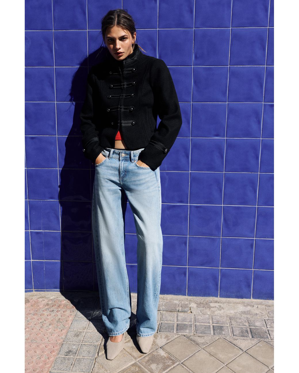 Pull&Bear Blue Fitted Fireman Clasp Jacket