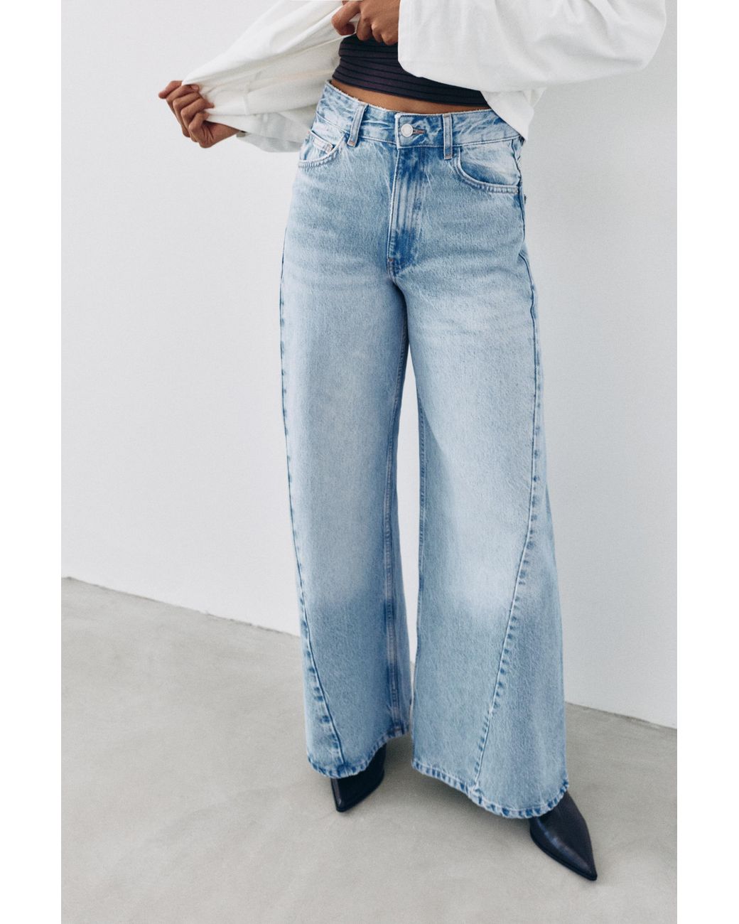 Pull&Bear Blue Super Wide-Leg Jeans With Belt Loop