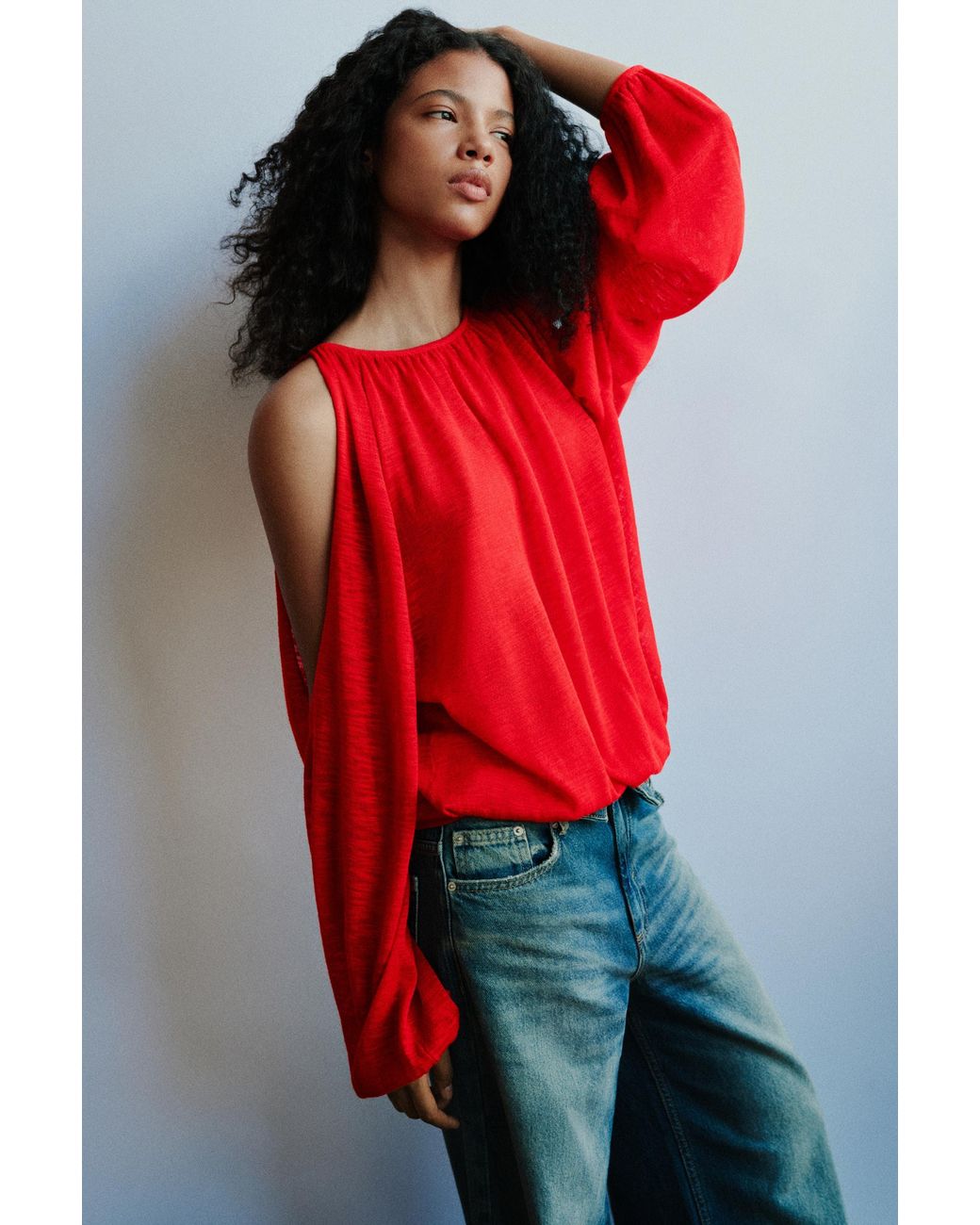 Pull&Bear Red Fine Knit Cut-Out Top