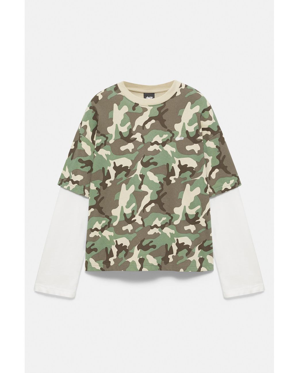 Pull&Bear Green Double-Sleeve T-Shirt for men