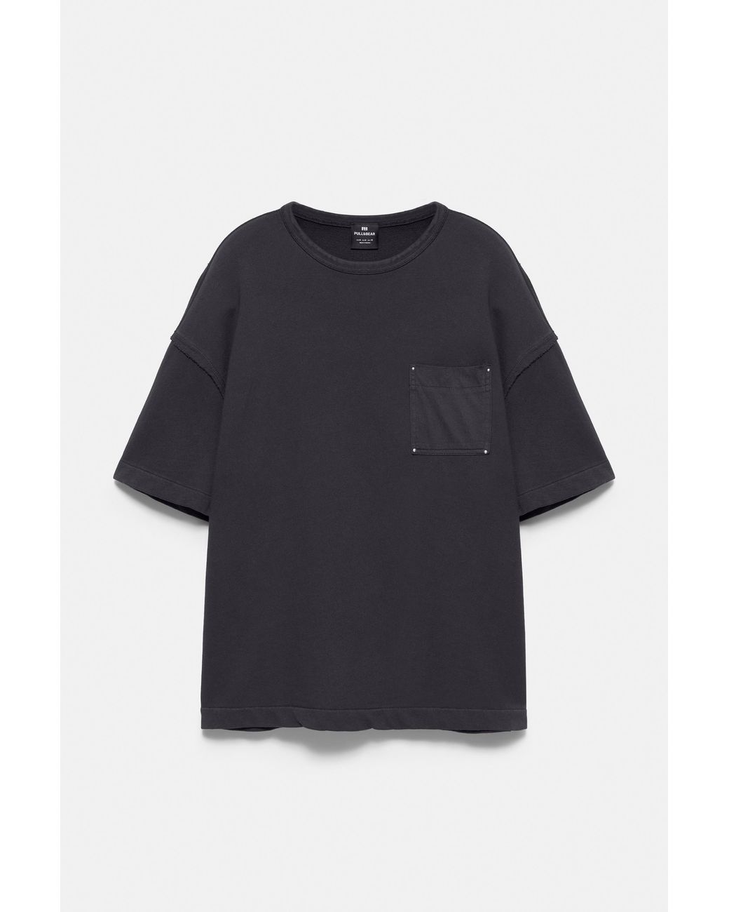 Pull&Bear Black Oversize T-Shirt With Stud Pocket for men