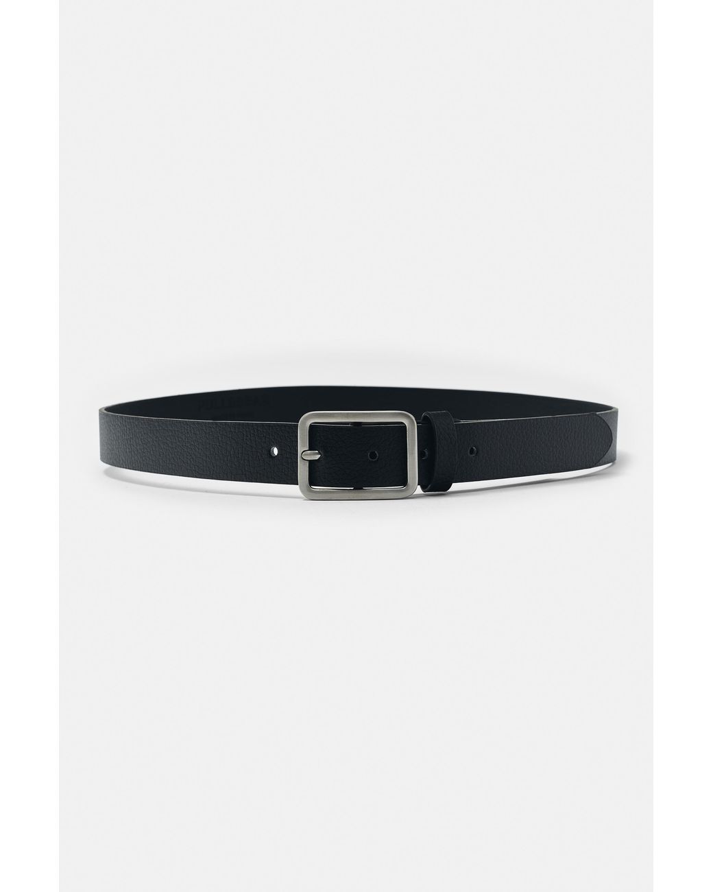 Pull&Bear Black Leather-Effect Square Buckle Belt for men