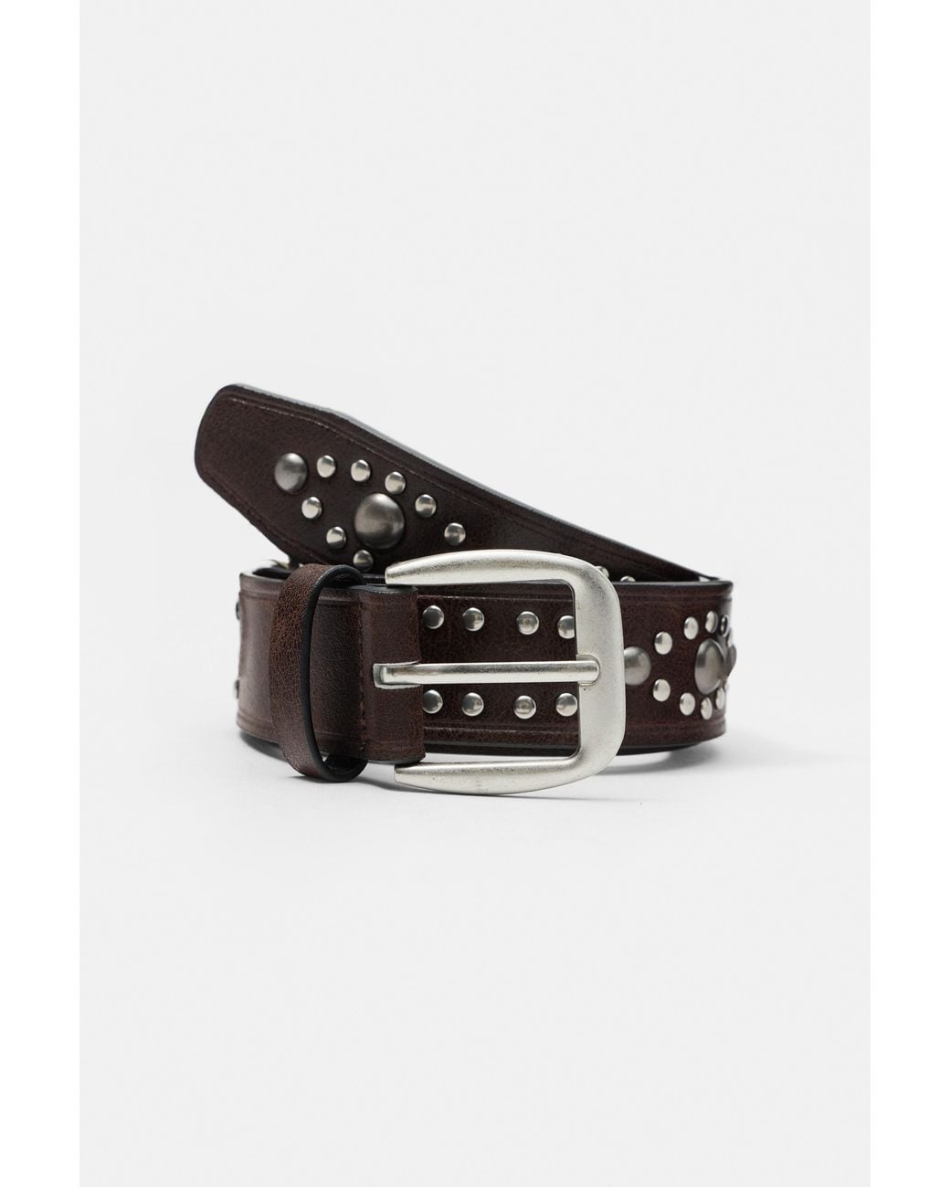 Pull&Bear Black Leather Effect Studded Belt for men