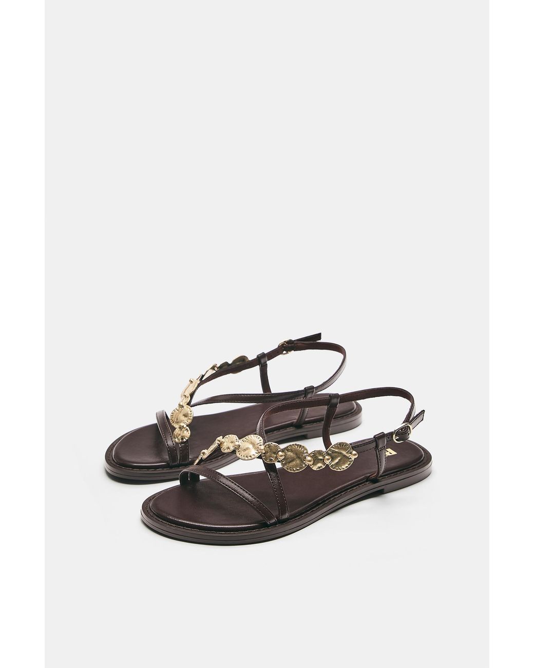 Pull&Bear Natural Flat Beaded Sandals