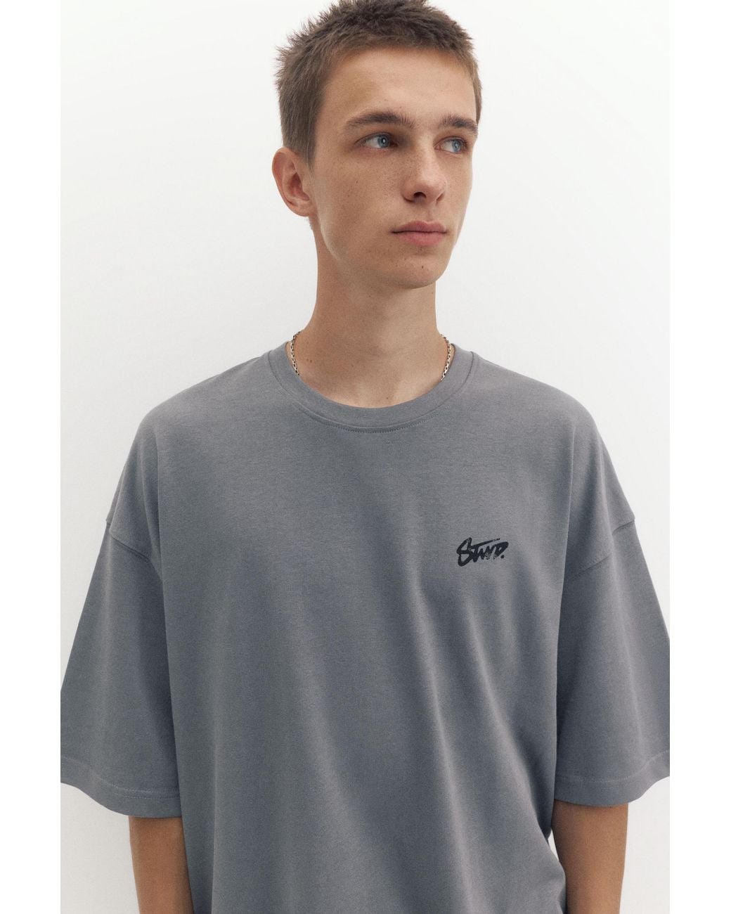 Pull&Bear Gray Oversize Stwd T-Shirt for men