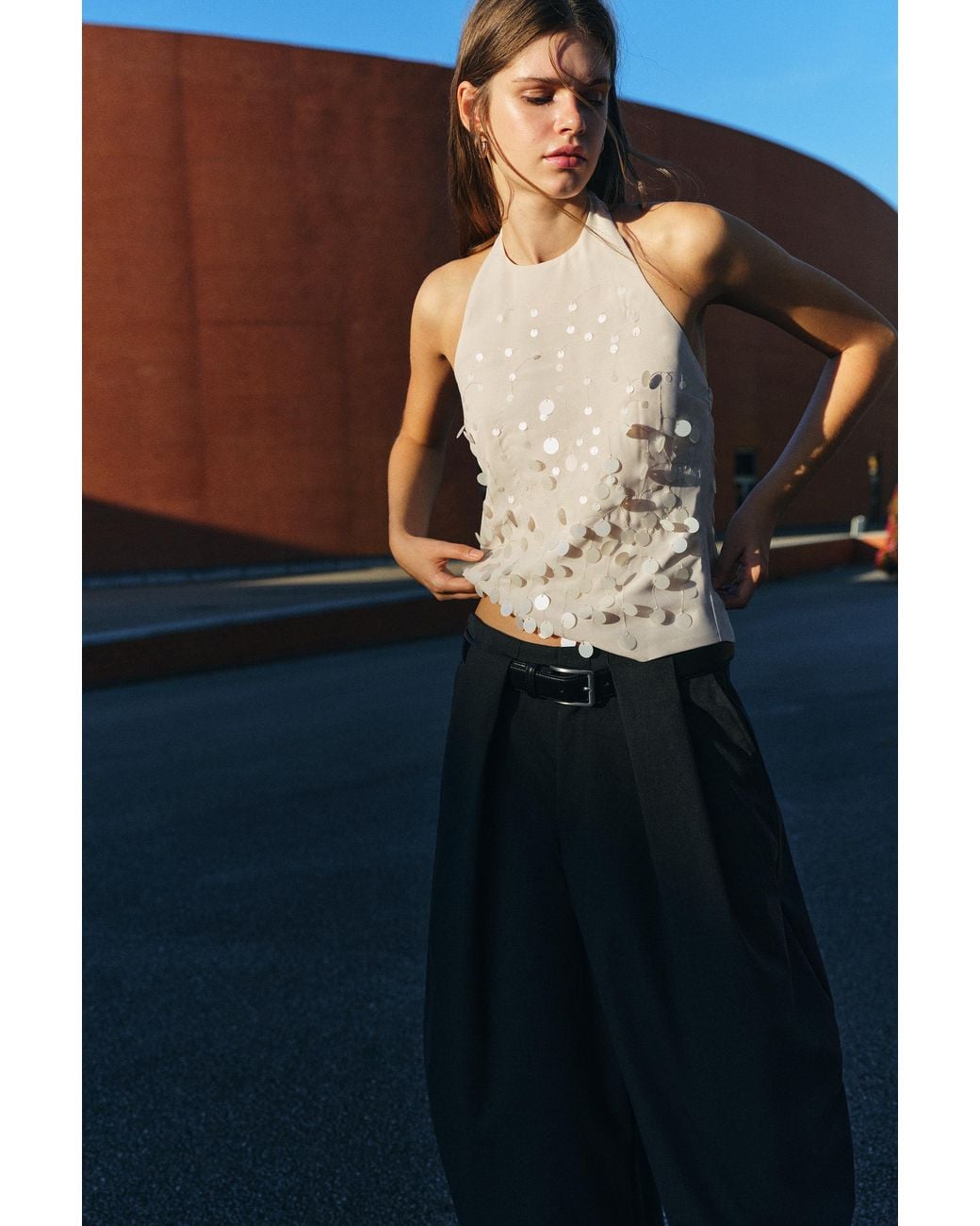 Pull&Bear Blue Sequin Halter Top