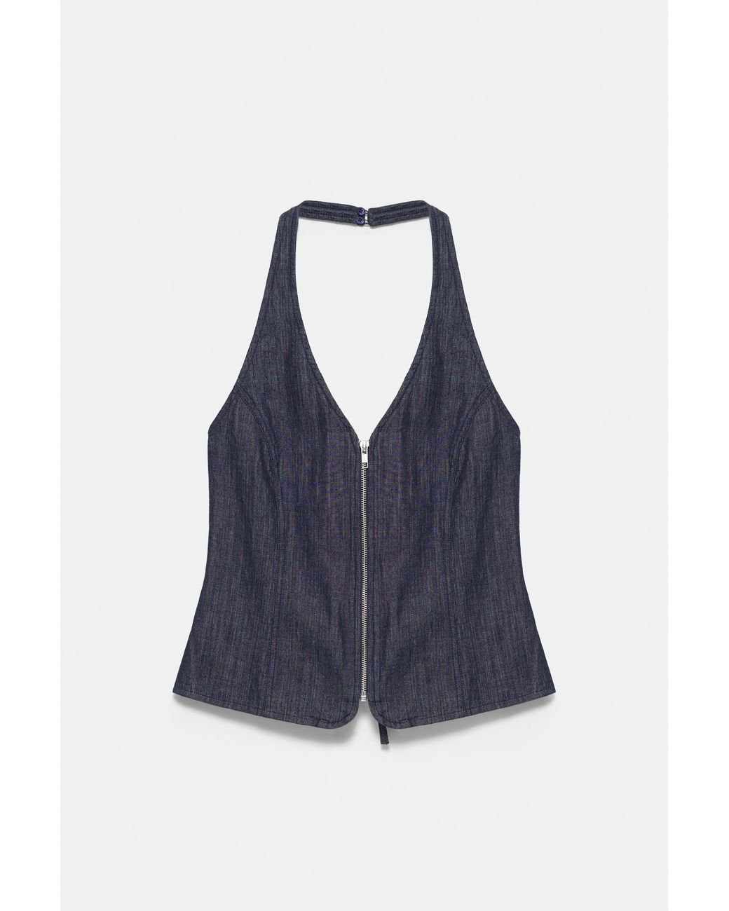 Pull&Bear Brown Denim Halter Top With Zip